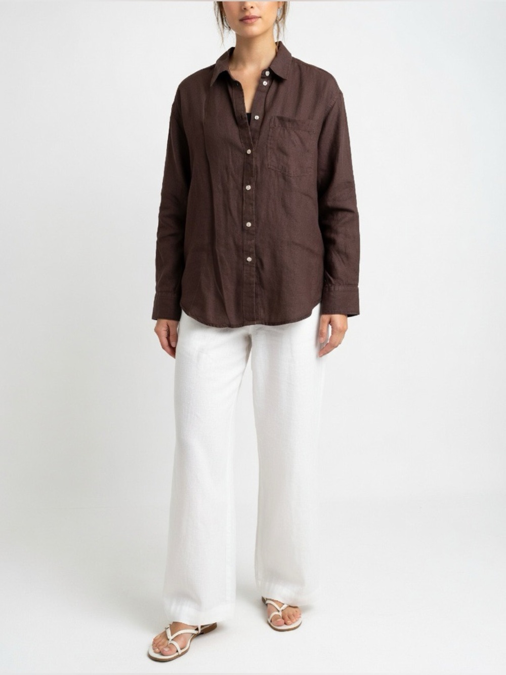 Baird McNutt Irish Linen for J.Crew Classic Button-Down Shirt in Chocolate Brown